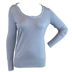 Banana Republic Chiffon Trim Sweater Top S L Gray #286N